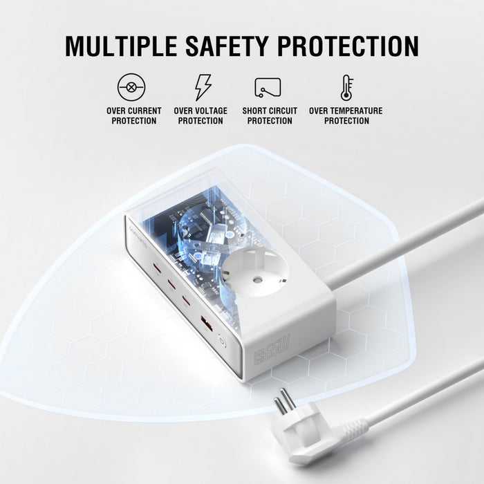 Fjöltengi með USB-3C/1A Desk Charger GaN 65W