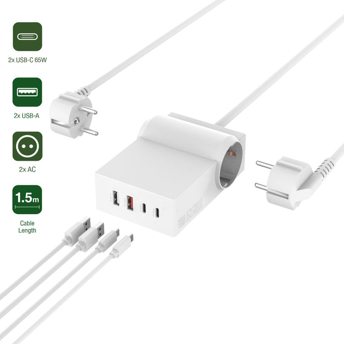 Fjöltengi með USB-2C/2A Power Strip Desk GaN 65W