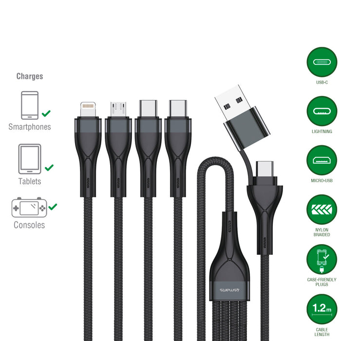 Snúra USB-C/A fjölhleðsla 15W 1,2m