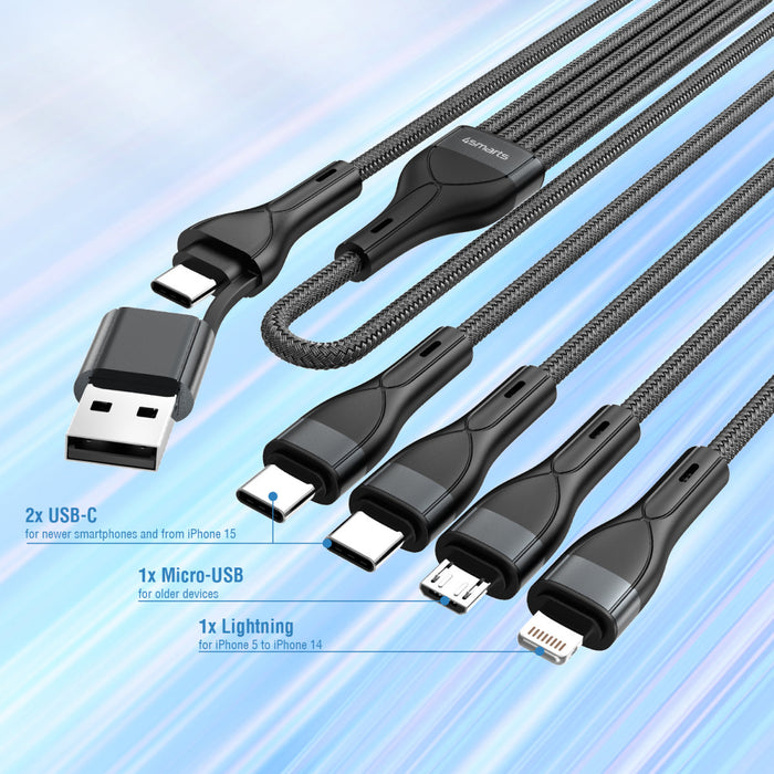 Snúra USB-C/A fjölhleðsla 15W 1,2m