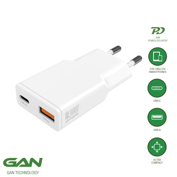 Hleðslutæki USB-C/A PDPlug DuosSlim 30W GaN