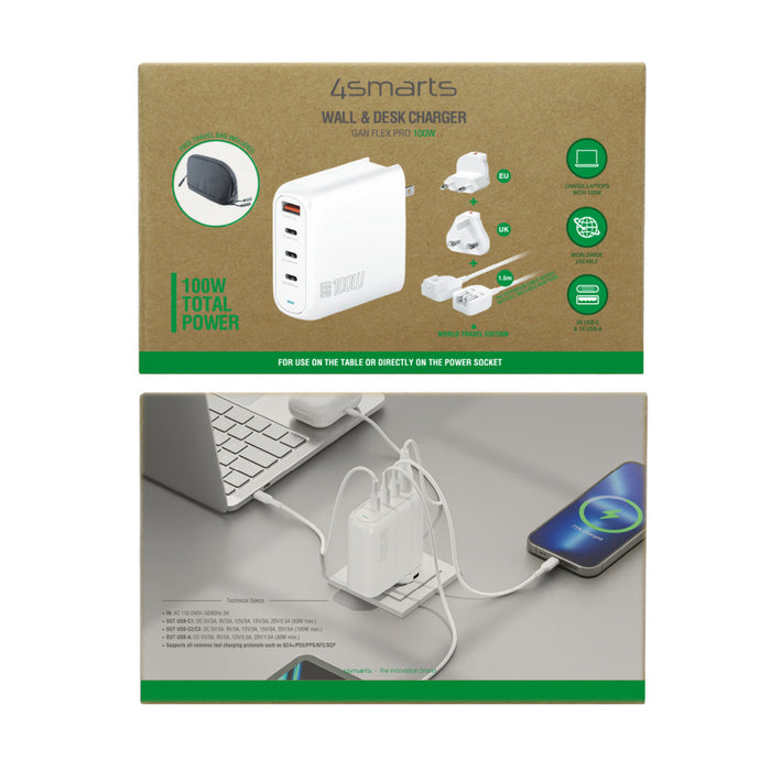 Ferðahleðslutæki USB-3C/1A Flex Pro 100W GaN