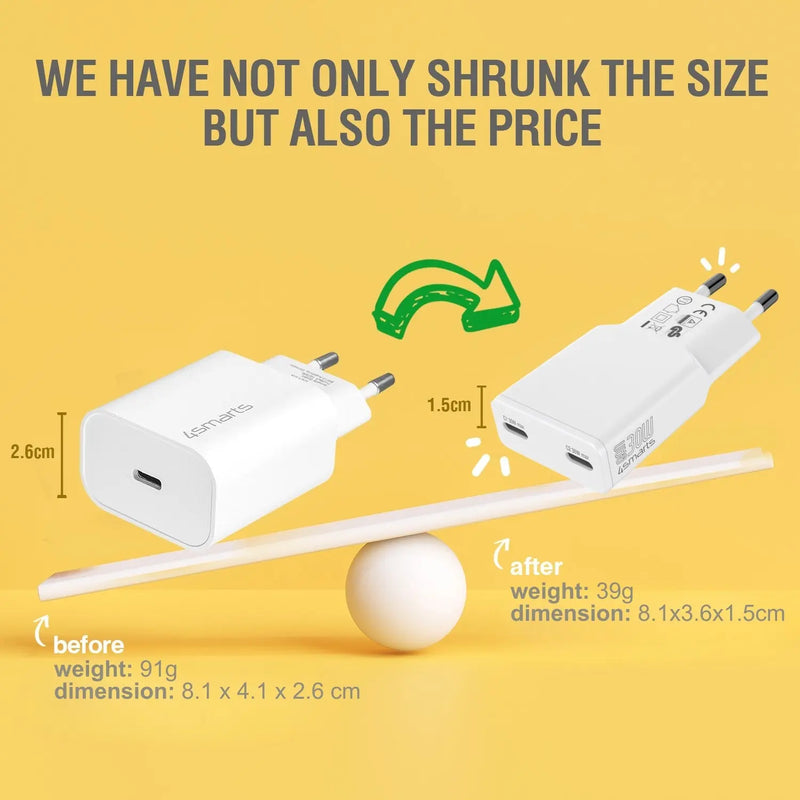 Hleðslutæki með tvöföldu USB-C PDPlug tengi 30W GaN 4smarts