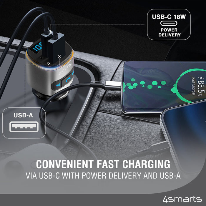 Bílhleðslutæki USB-C/A Bluetooth FM Transmitter