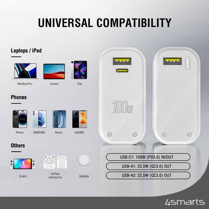 Powerbank Lucid Block 20.000 mAh 100W hleðslubanki - Hvítur