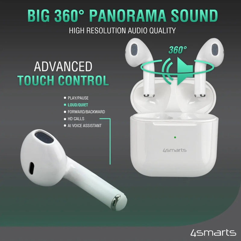 SkyBuds Pro þráðlaus heyrnartól með sílikon hulstrum - Hvít 4smarts