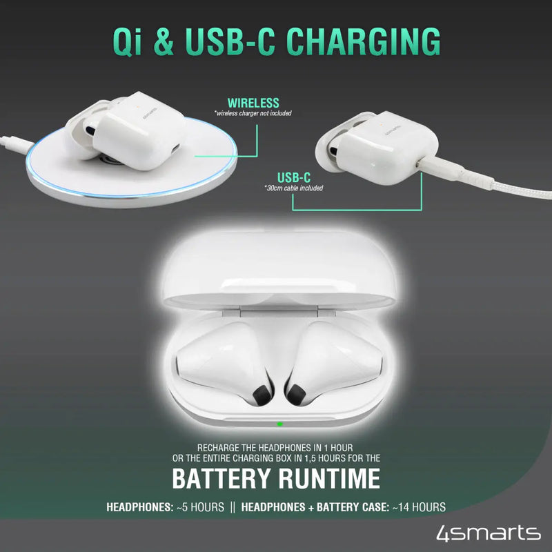 SkyBuds Pro þráðlaus heyrnartól með sílikon hulstrum - Hvít 4smarts