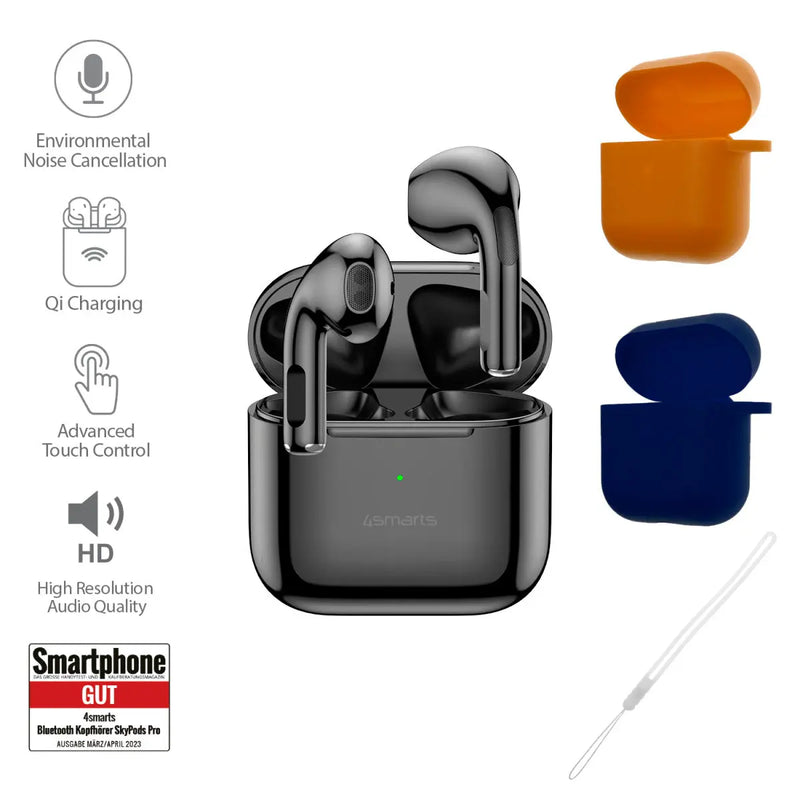 SkyBuds Pro þráðlaus heyrnartól með sílikon hulstrum - Svart 4smarts