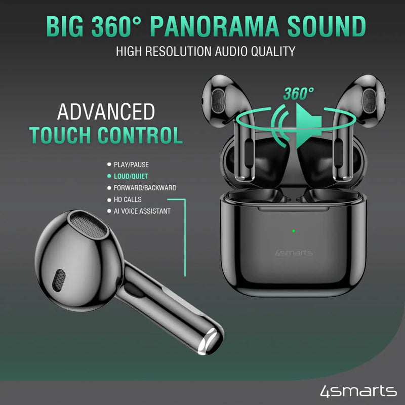 SkyBuds Pro þráðlaus heyrnartól með sílikon hulstrum - Svart 4smarts