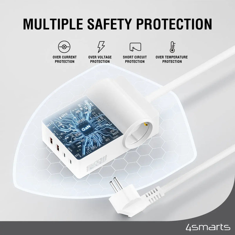 Fjöltengi með USB-2C/2A Power Strip Desk GaN 65W 4smarts