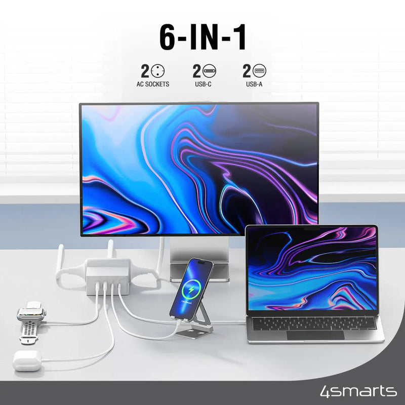 Fjöltengi með USB-2C/2A Power Strip Desk GaN 65W 4smarts