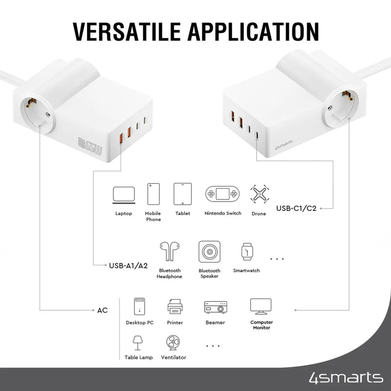 Fjöltengi með USB-2C/2A Power Strip Desk GaN 65W 4smarts