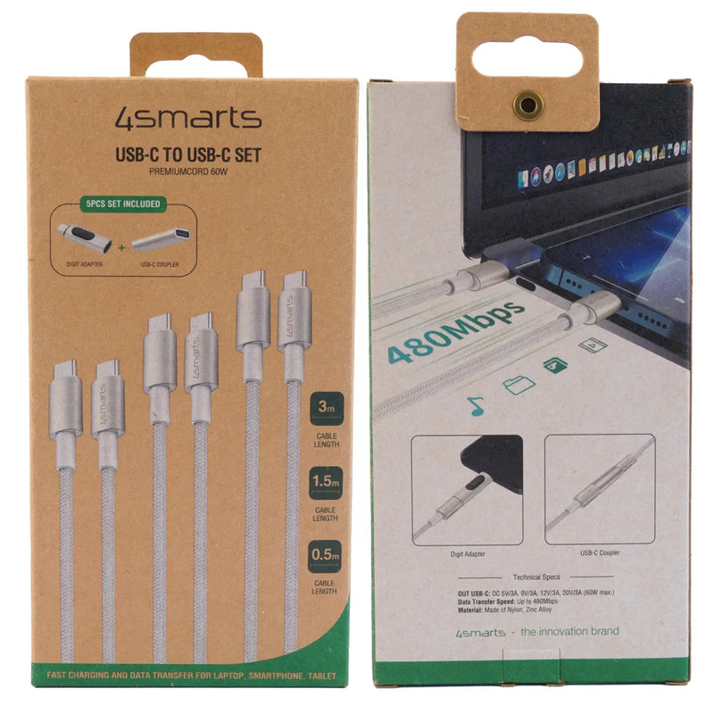 Snúrur USB-C í USB-C PremiumCord 60W með kventengi og stafrænu millistykki - 0,5 / 1,5 / 3 metrar 4smarts
