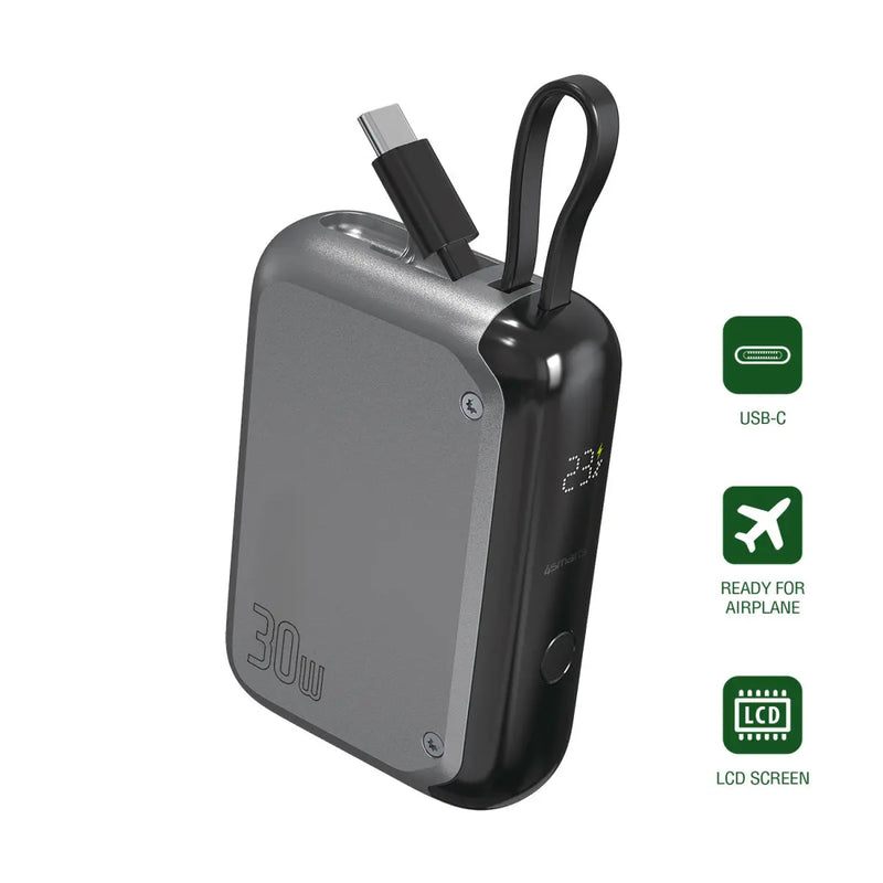 Hleðslubanki Pocket með innbyggðri USB-C snúru 10.000 mAh 30W 4smarts