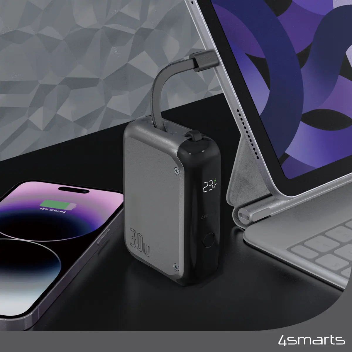 Hleðslubanki Pocket með innbyggðri USB-C snúru 10.000 mAh 30W 4smarts