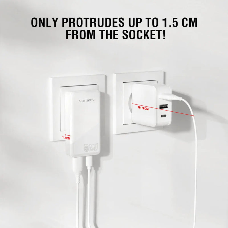 Hleðslutæki USB-C/A FlatPlug Duos 65W GaN 4smarts