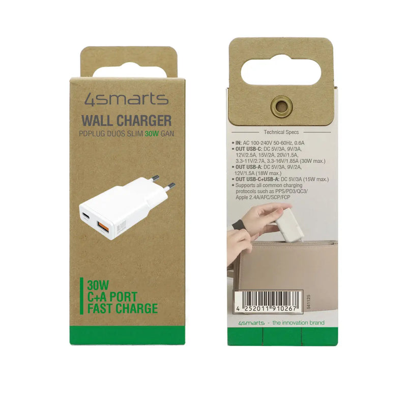 Hleðslutæki USB-C/A PDPlug DuosSlim 30W GaN 4smarts
