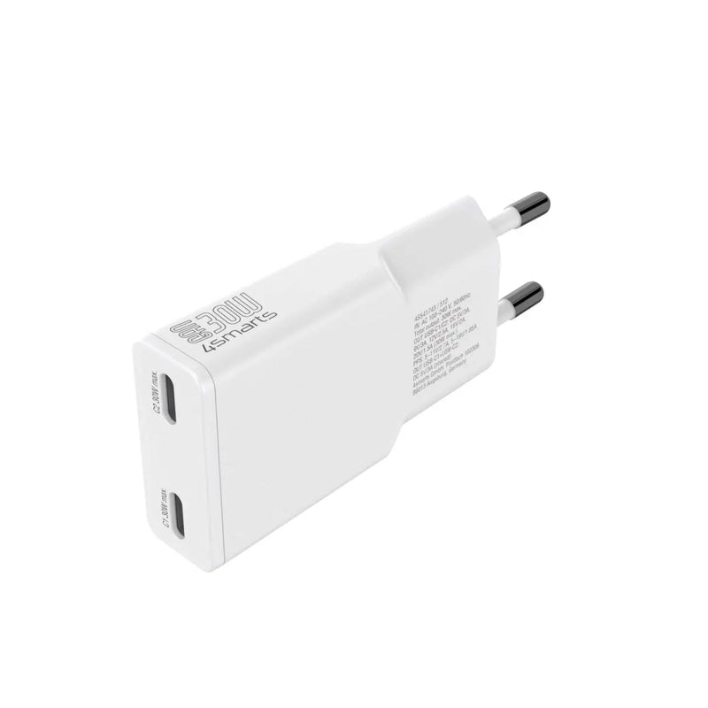 Hleðslutæki með tvöföldu USB-C PDPlug tengi 30W GaN 4smarts