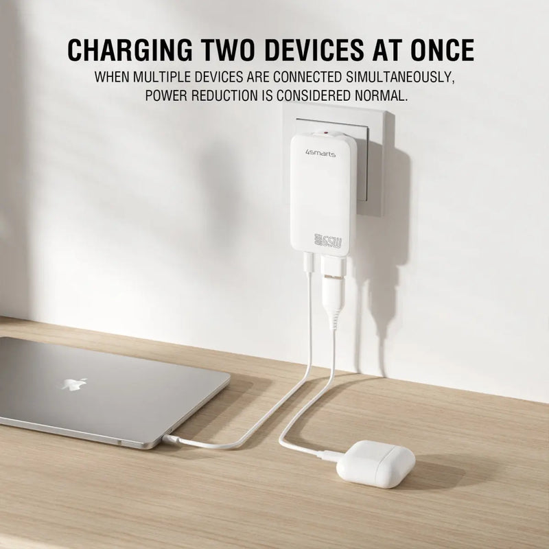 Hleðslutæki USB-2C FlatPlug Dual 65W GaN 4smarts