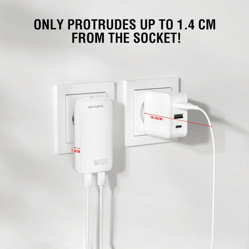 Hleðslutæki USB-2C FlatPlug Dual 65W GaN 4smarts