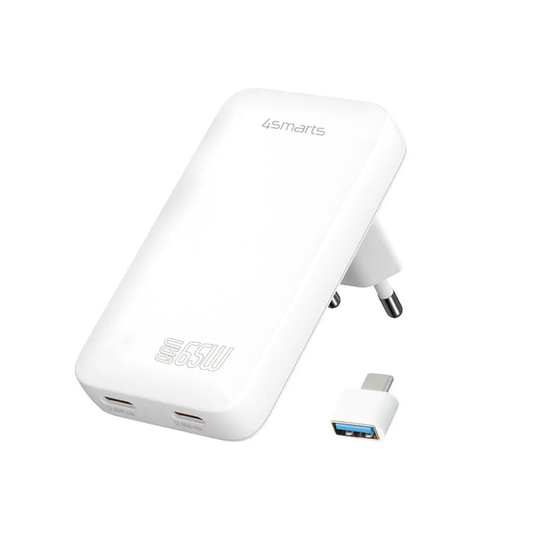 Hleðslutæki USB-2C FlatPlug Dual 65W GaN 4smarts