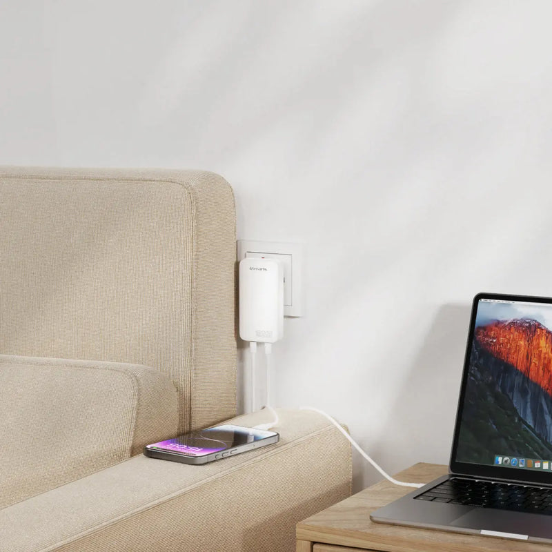 Hleðslutæki USB-2C FlatPlug Dual 65W GaN 4smarts