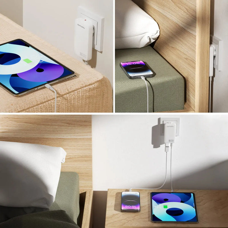 Hleðslutæki USB-2C FlatPlug Dual 65W GaN 4smarts