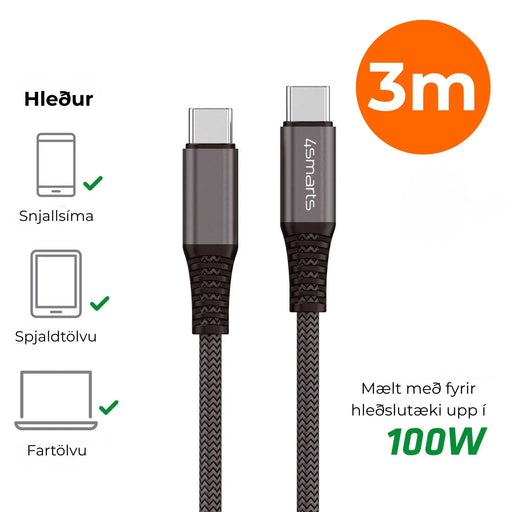 Snúra USB-C í C PremiumCord 100W 3m 4smarts