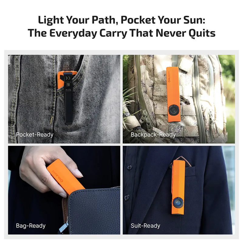 ArkPro Appelsínugult – Flatt EDC-vasaljós með mörgum ljósgjöfum Olight